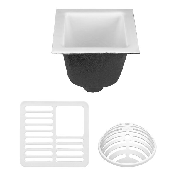 A Zurn floor sink with a drain and grate on a white background.