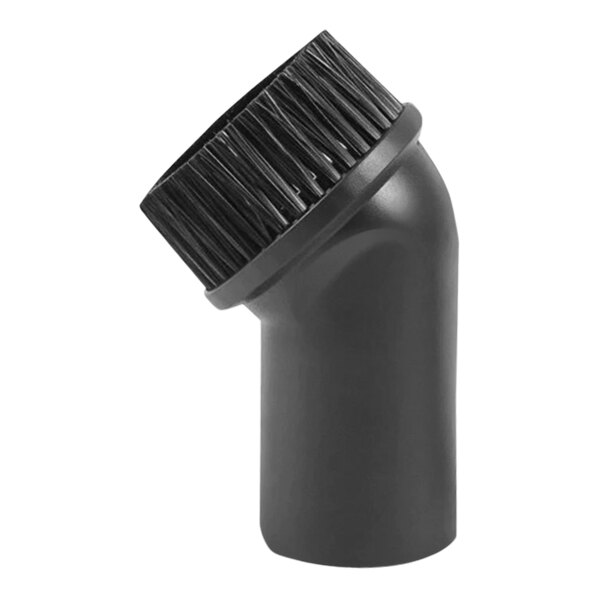 A black plastic tube with a round black brush with bristles.