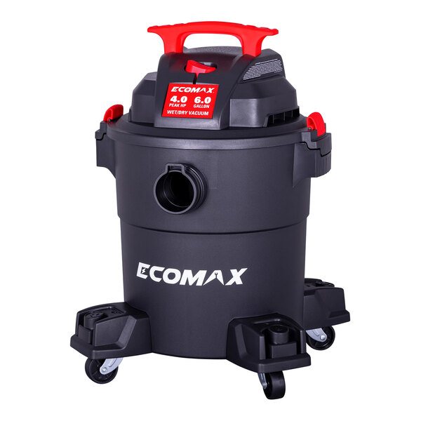 A black and red Ecomax wet/dry vacuum cleaner.