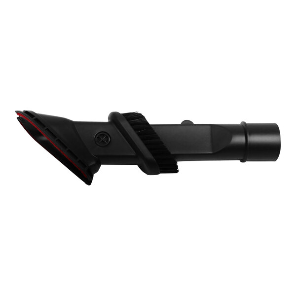 A black crevice nozzle with a screw on it.