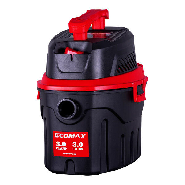 A black and red Ecomax wet/dry vacuum cleaner.