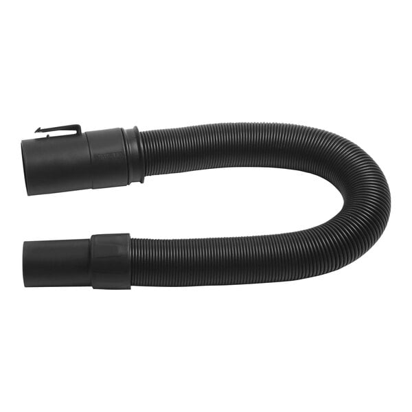 A black flexible DeWalt hose with a white clip.