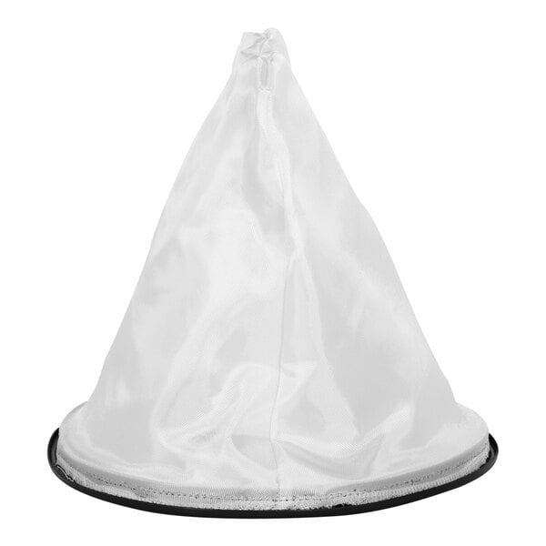 A white cone-shaped dust filter bag with black trim.