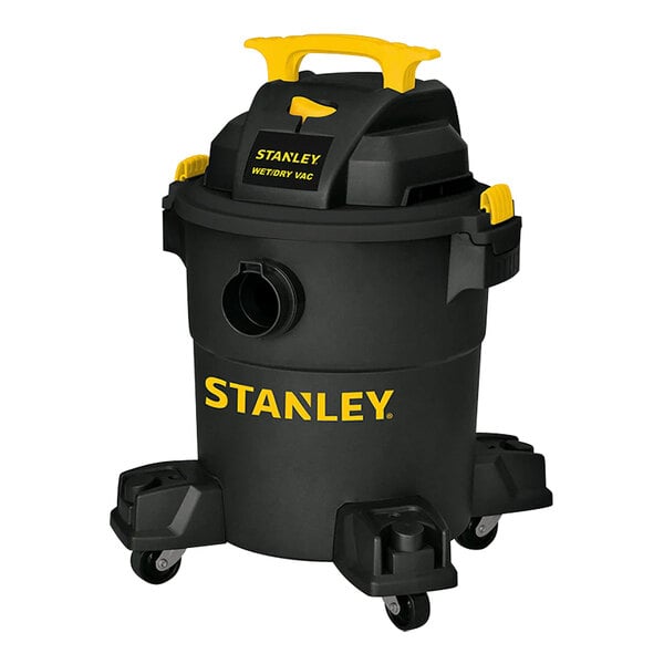 A Stanley wet/dry vacuum with a yellow and black design.