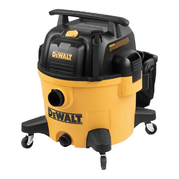 A DeWalt wet/dry vacuum with a yellow and black handle.