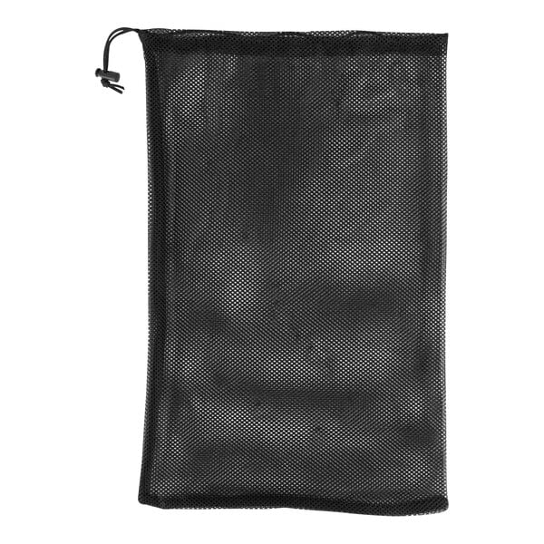 A black mesh bag with a black string.