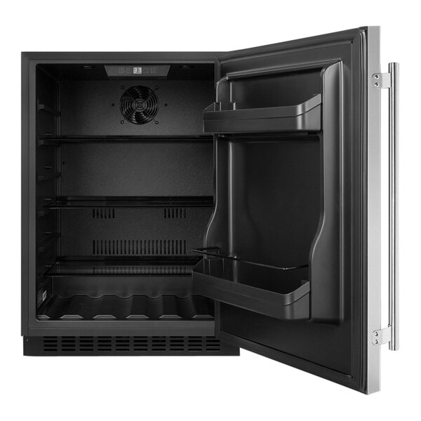 The inside of a Summit Appliance stainless steel undercounter refrigerator with a shelf.