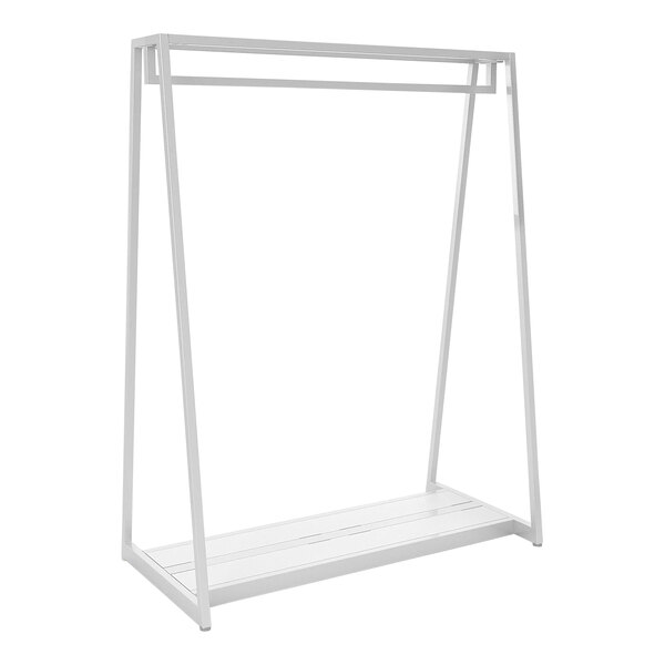 An Econoco white metal double-sided retail display rack.