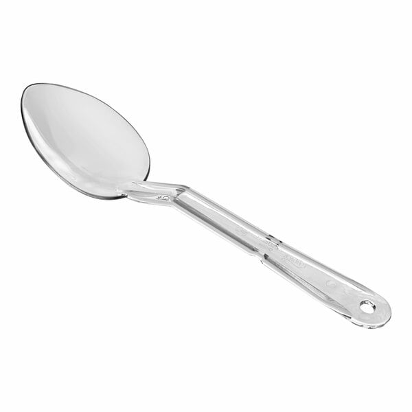 A clear plastic Choice salad bar spoon with a long handle.