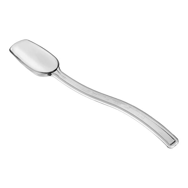 A clear polycarbonate salad bar spoon.
