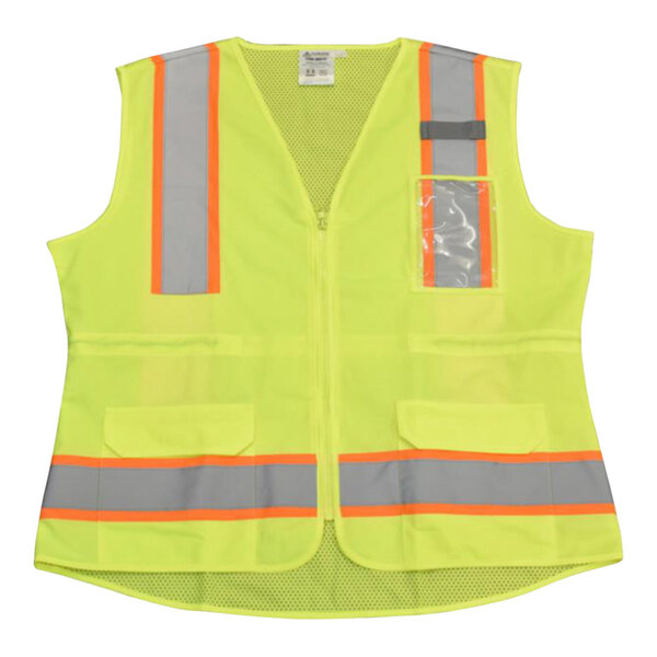 A Cordova lime yellow high visibility safety vest with reflective stripes.