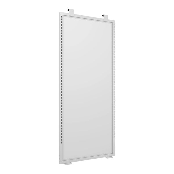 A white rectangular metal frame with a slotted middle and a frosted acrylic panel with a black border.