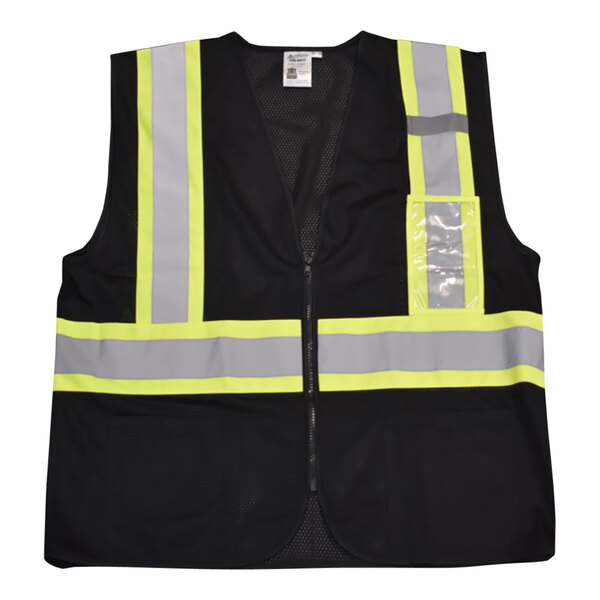A Cordova black mesh safety vest with two-tone reflective stripes on the front.