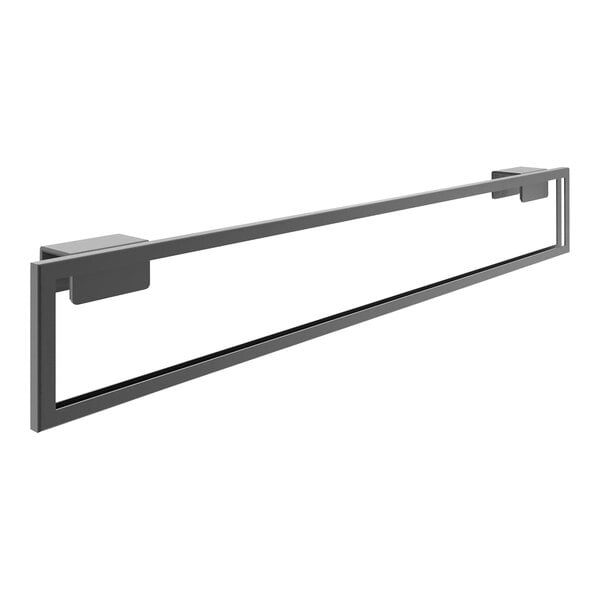 A long metal Econoco display sign holder with black matte finish and saddle brackets.