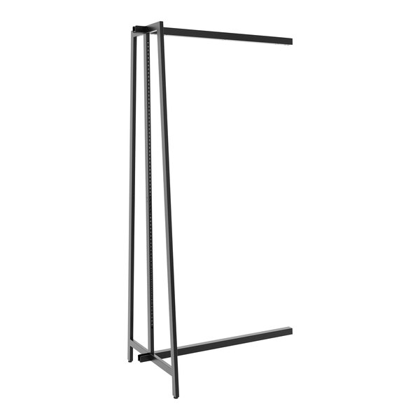 A long black metal rack with two shelves.