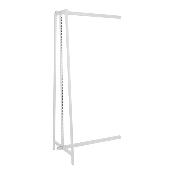 A white metal rack with metal bars on a white background.