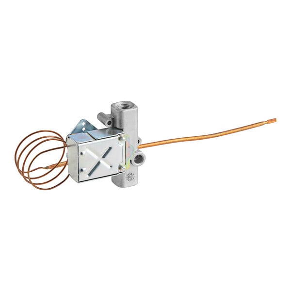 A Robertshaw universal gas cooking control with a metal capillary and a wire.