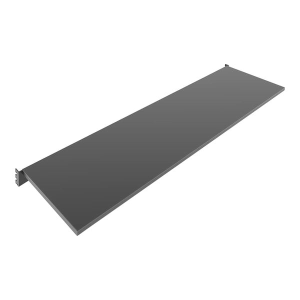 A black rectangular Econoco display shelf for floor merchandisers.