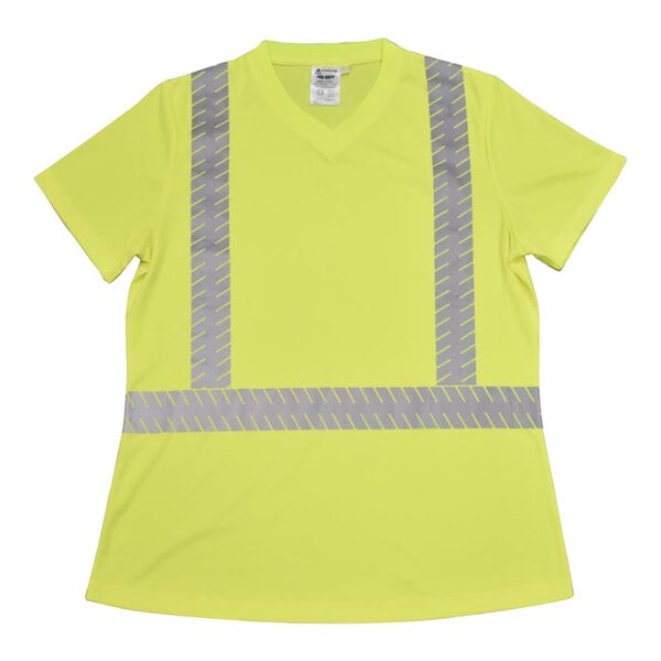 A yellow safety shirt with reflective stripes.