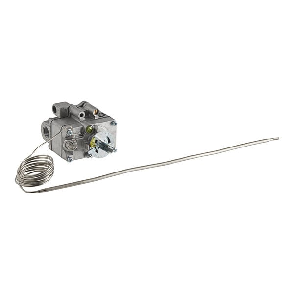A grey metal Robertshaw FDO thermostat with a 54" wire.