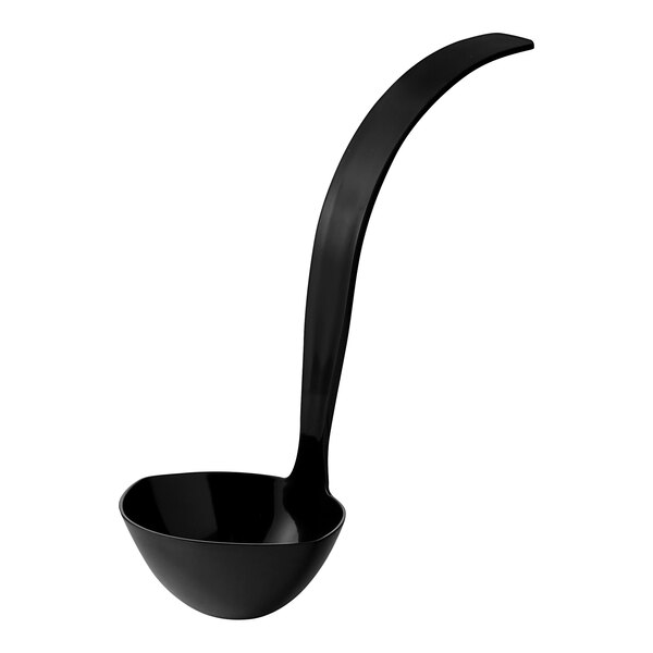 A black ladle with a long handle.