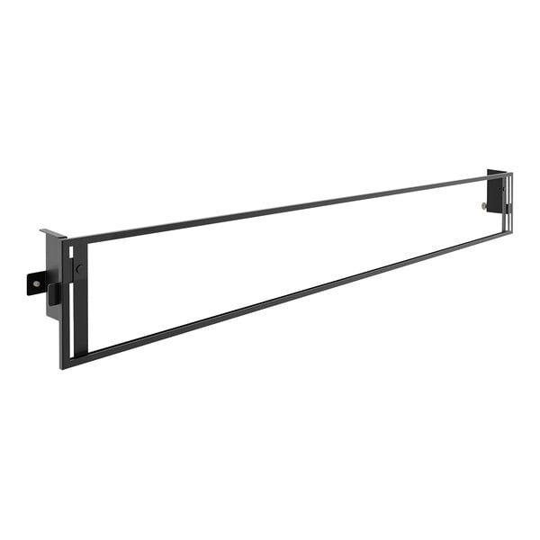 A matte black metal display sign holder with two black metal bars.