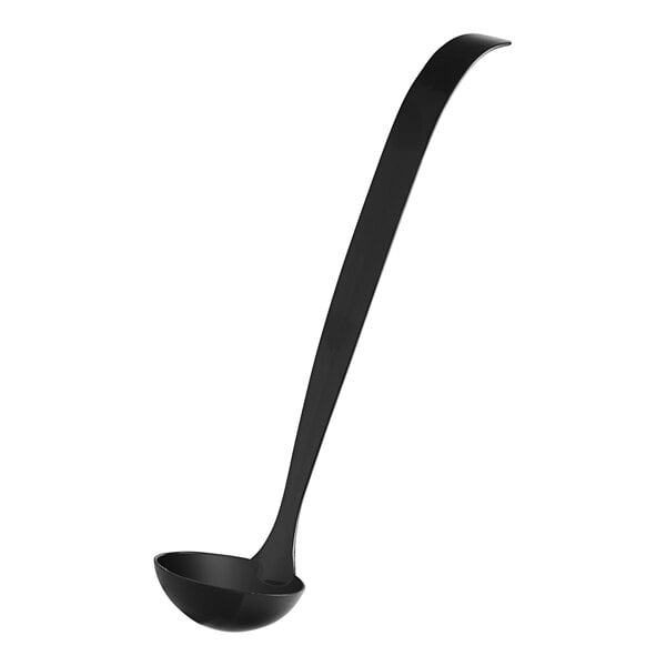 A black plastic Visions ladle with a long handle.