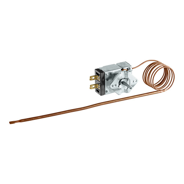 A Robertshaw K-909-42 thermostat with a metal handle and a 42" wire.