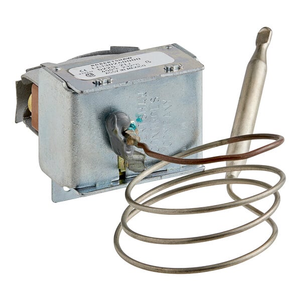 A Robertshaw 5225 Series Hi-Limit Safety Electric Thermostat with a wire.