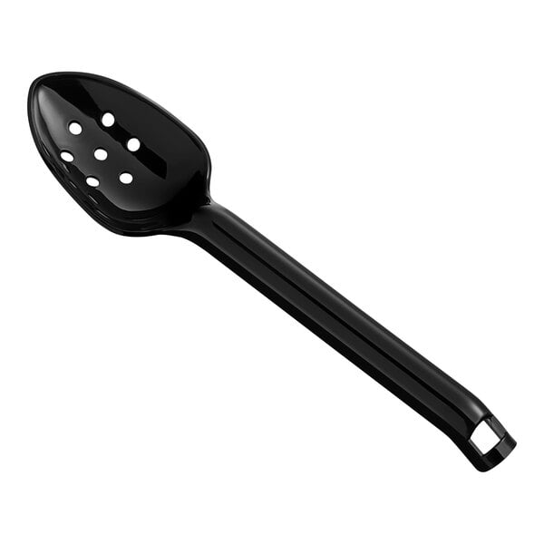 A black plastic slotted serving spoon.