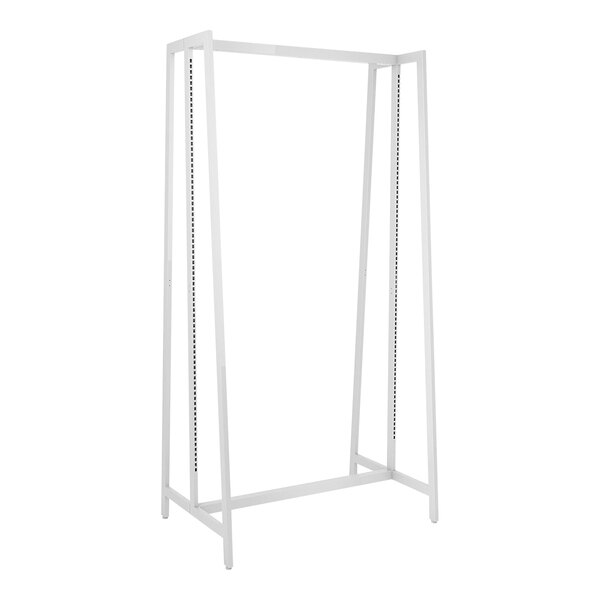 A white metal Econoco large double-sided retail display rack.