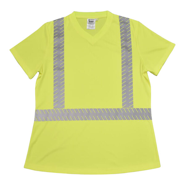 A yellow Cordova ladies safety shirt with reflective stripes.
