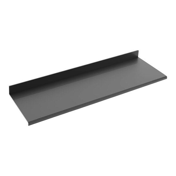 A black rectangular steel shelf with a metal edge on it.