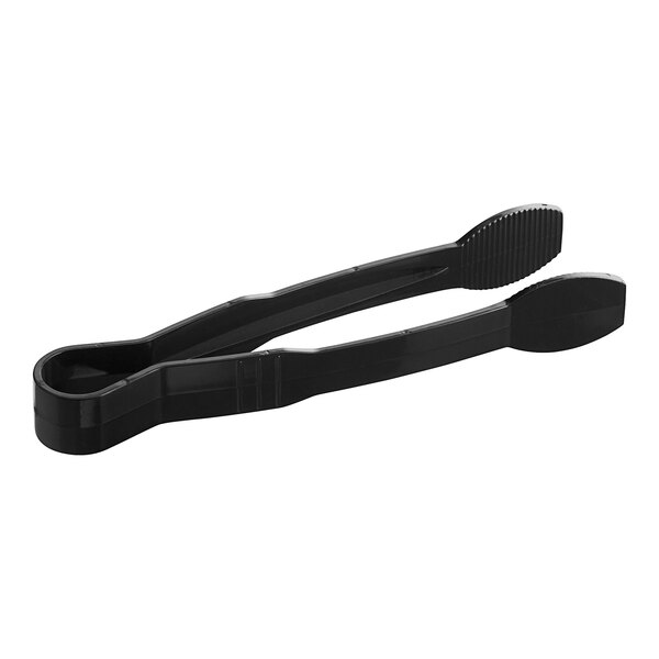A pair of black polycarbonate tongs with a flat grip.