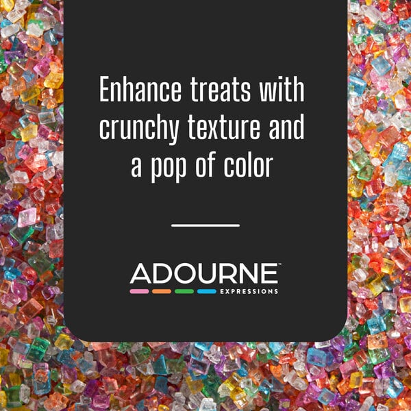 Graphic highlighting coarse rainbow sanding sugar for adding texture and color to treats.