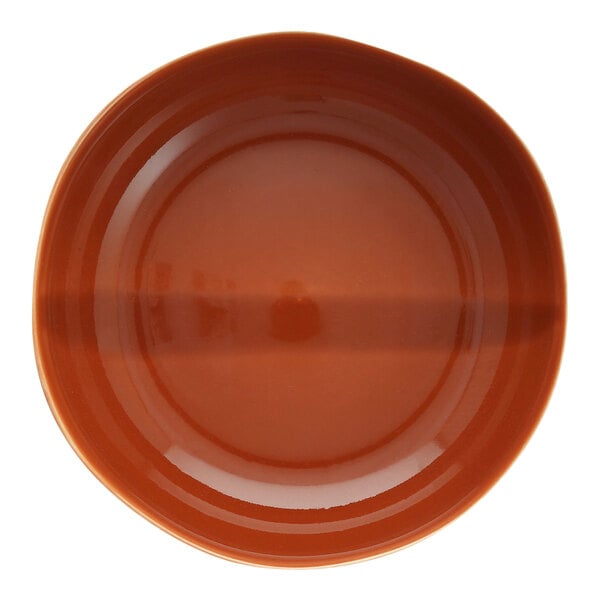 A close-up of a brown Nosse by Fortessa Svelte terracotta stoneware bowl.