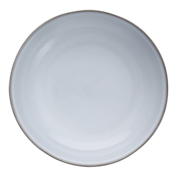 A white bowl with a grey rim.