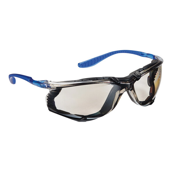 3M safety glasses with clear frames and blue mirror lenses.