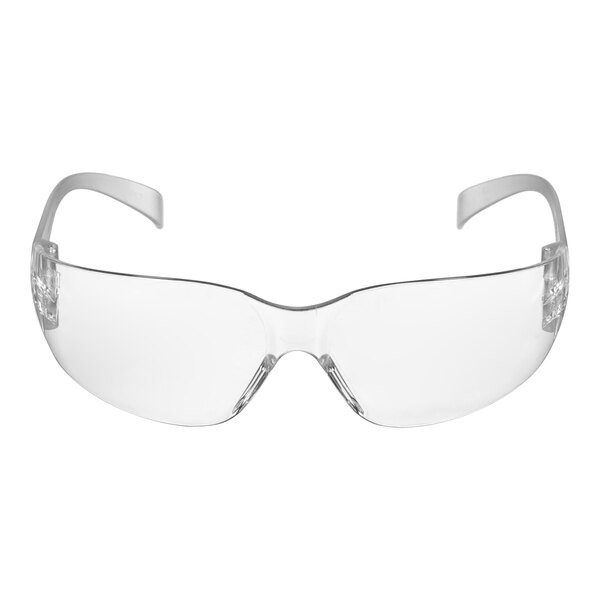 3M clear safety glasses with white rims.