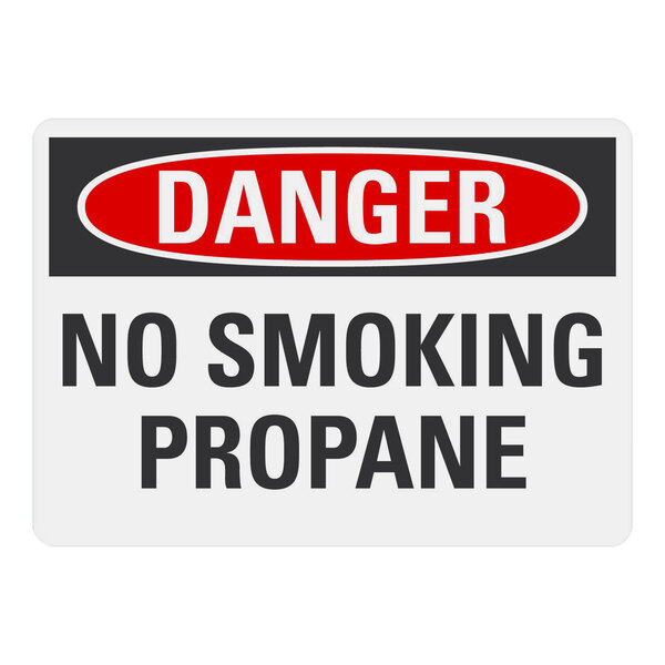 A white Lavex safety label with black text reading "Danger No Smoking Propane" and a red circle.