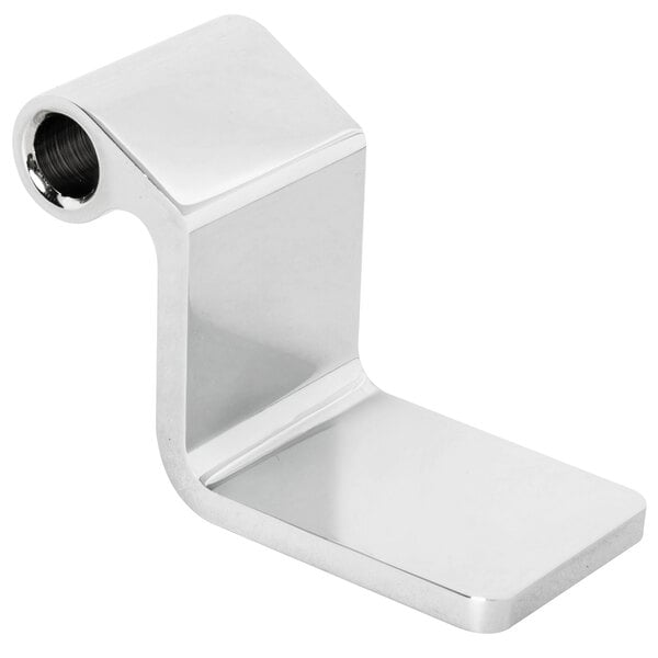 A silver metal T&S blank foot pedal with a hole in a chrome bracket.