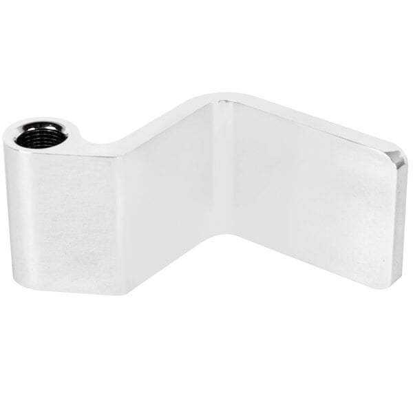 A silver metal T&S foot pedal blank with a black screw and nut.