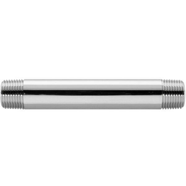 A shiny silver T&S Chrome Plated Nipple with a threaded end.