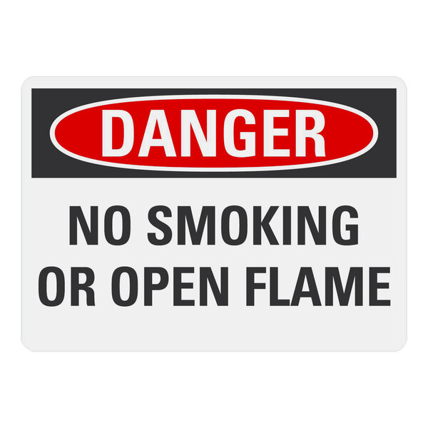 A white Lavex aluminum safety sign that says "Danger / No Smoking Or Open Flame" in black text.
