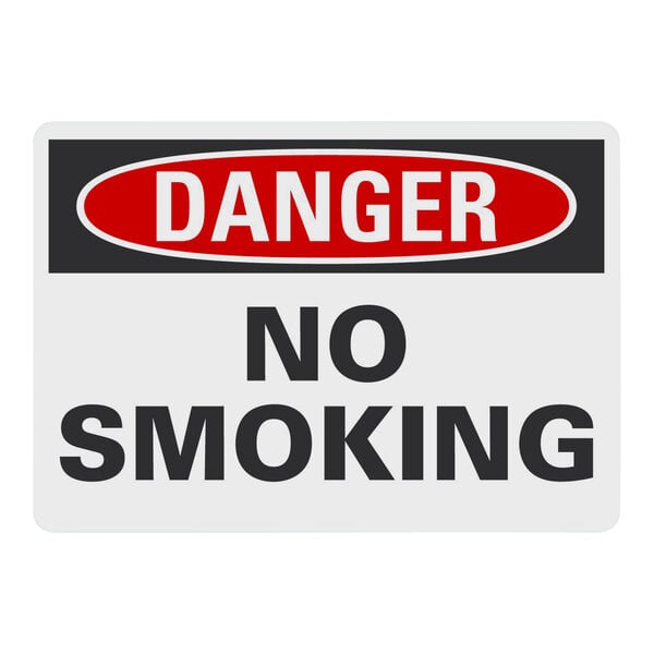 A white rectangular aluminum sign with red and black text that reads "Danger / No Smoking"