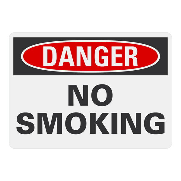 A white rectangular aluminum sign with red and black text that reads "Danger / No Smoking"