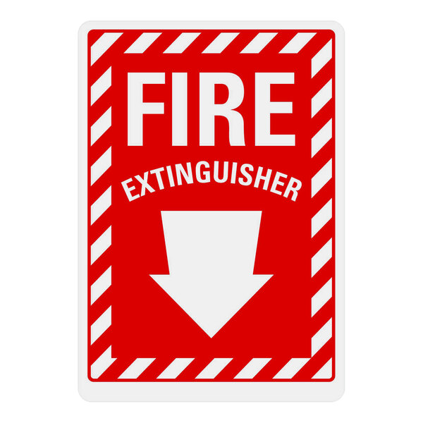 A red sign with white text and a white arrow that says "Fire Extinguisher" with Lavex non-reflective adhesive vinyl.