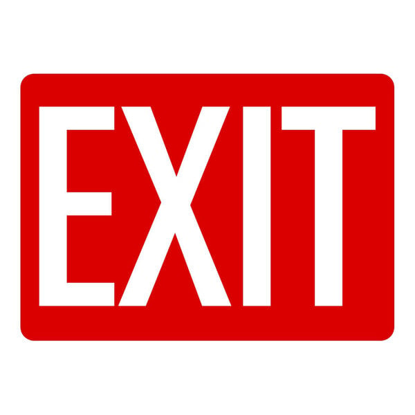 A red rectangular sign with white "Exit" text.