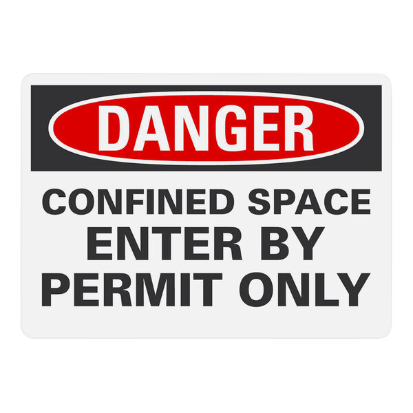 A white rectangular Lavex safety label with red and black text that reads "Danger / Confined Space / Enter By Permit Only"