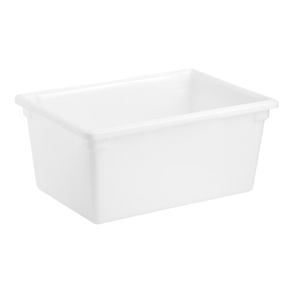 A white polyethylene food storage box with a lid.